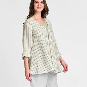 FLAX Women’s Linen Button Down Tunic X-Specially Nice Summer Stripe Size Medium